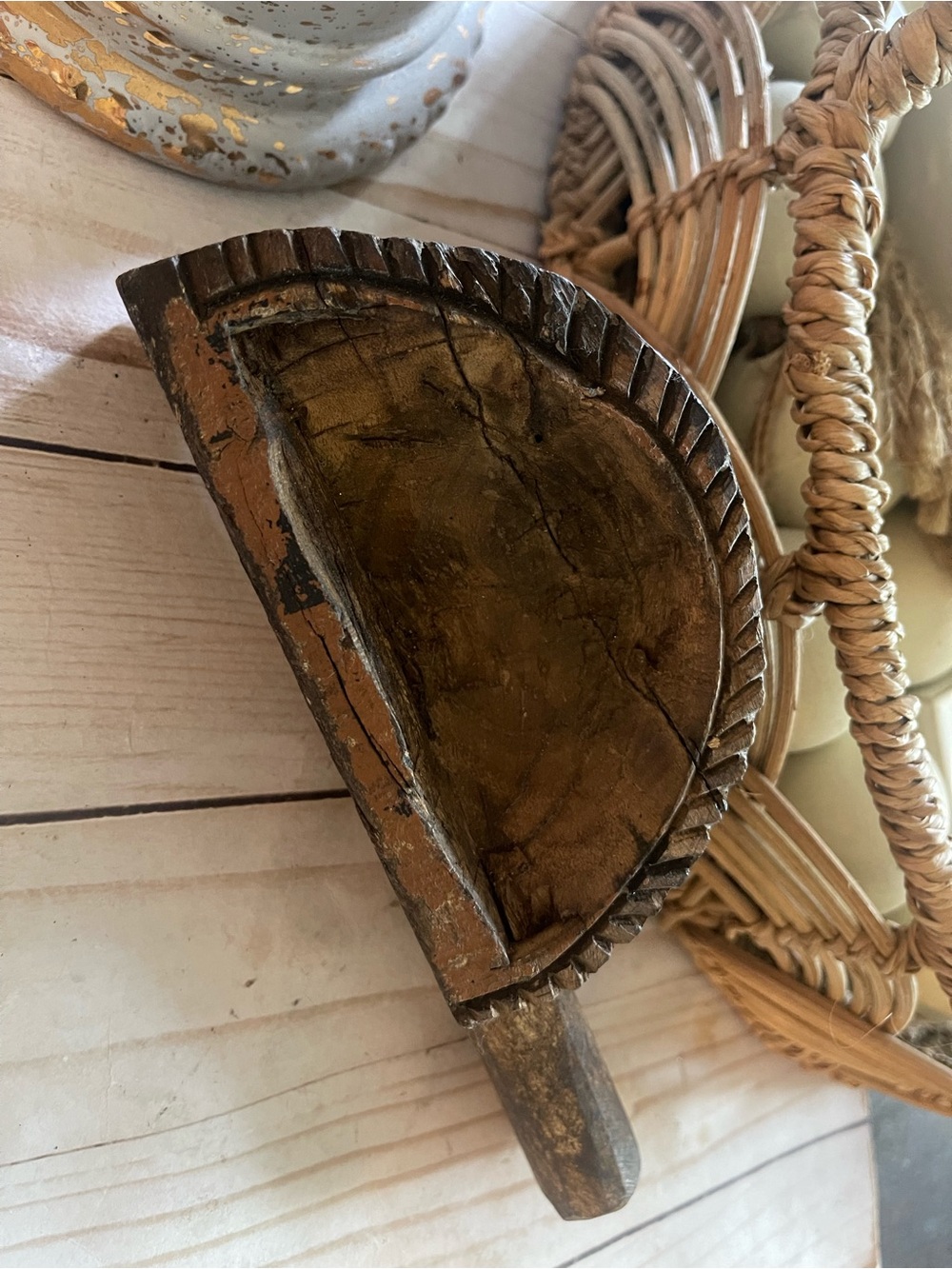Vintage Rare Hand Carved Half Shaped Spoon.